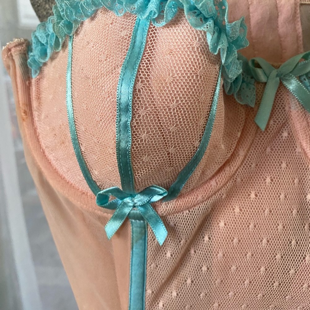NWT Vintage Necessary Objects Peach and Teal Lace Corset Size 34B streetwear Y2K